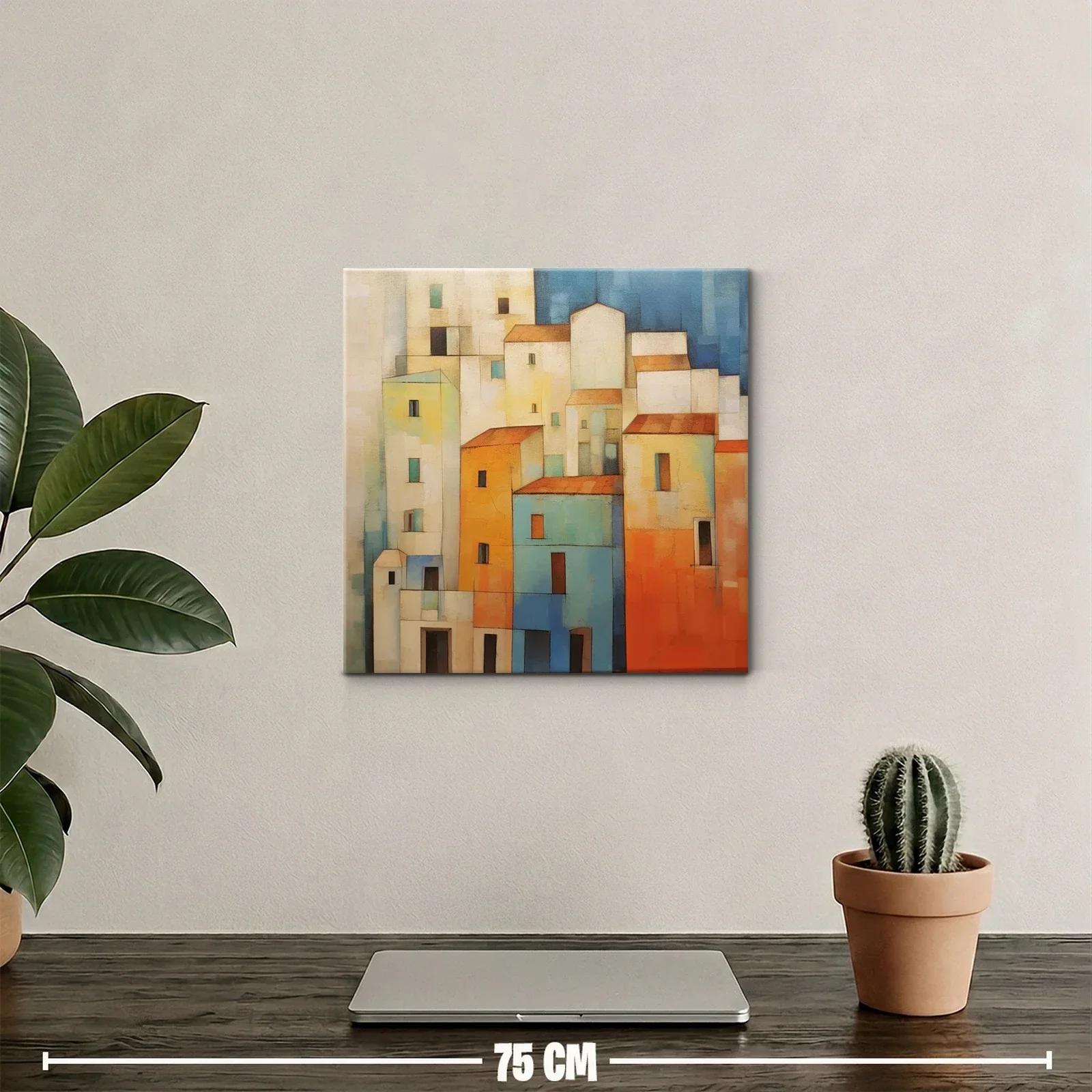 Composición urbana en tonos cálidos y azules vibrantes — miniatura 2