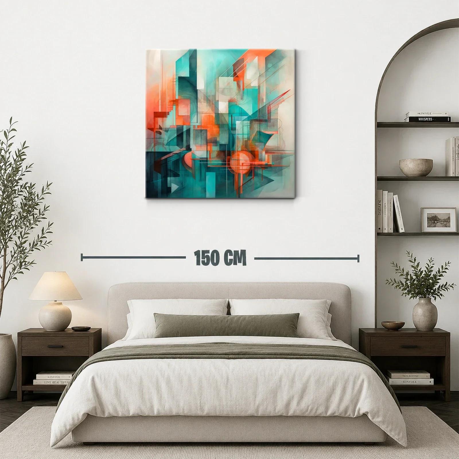 Composición abstracta con tonos turquesa y naranja vibrante — miniatura 3