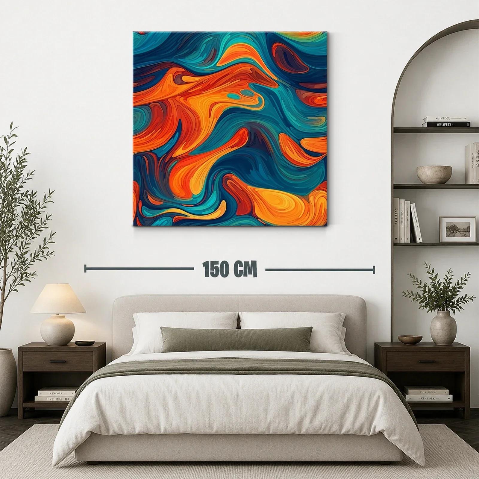 Cuadro abstracto con tonos vibrantes y formas fluidas — miniatura 3
