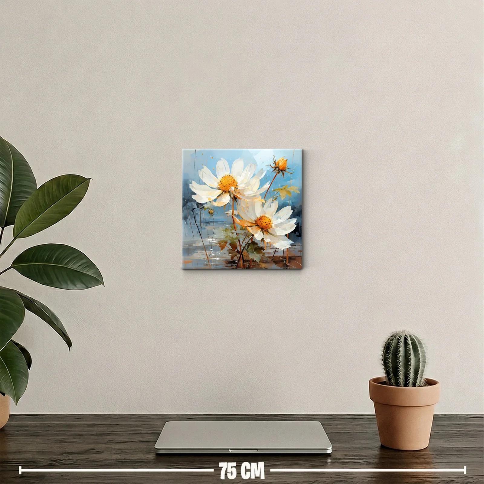 Cuadro decorativo con flores blancas y fondo azul — miniatura 2