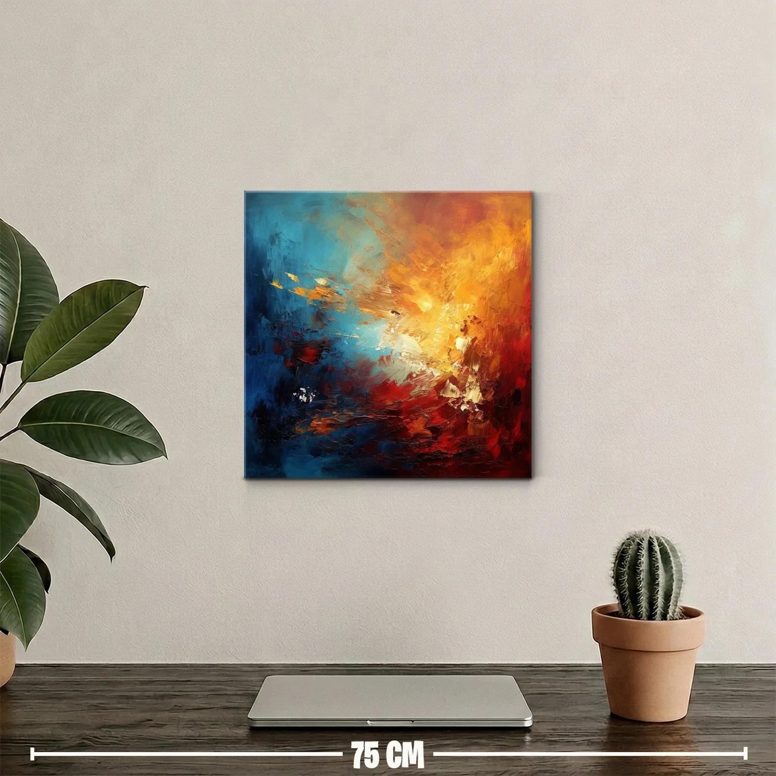 Cuadro abstracto con tonos cálidos y fríos contrastantes — miniatura 2