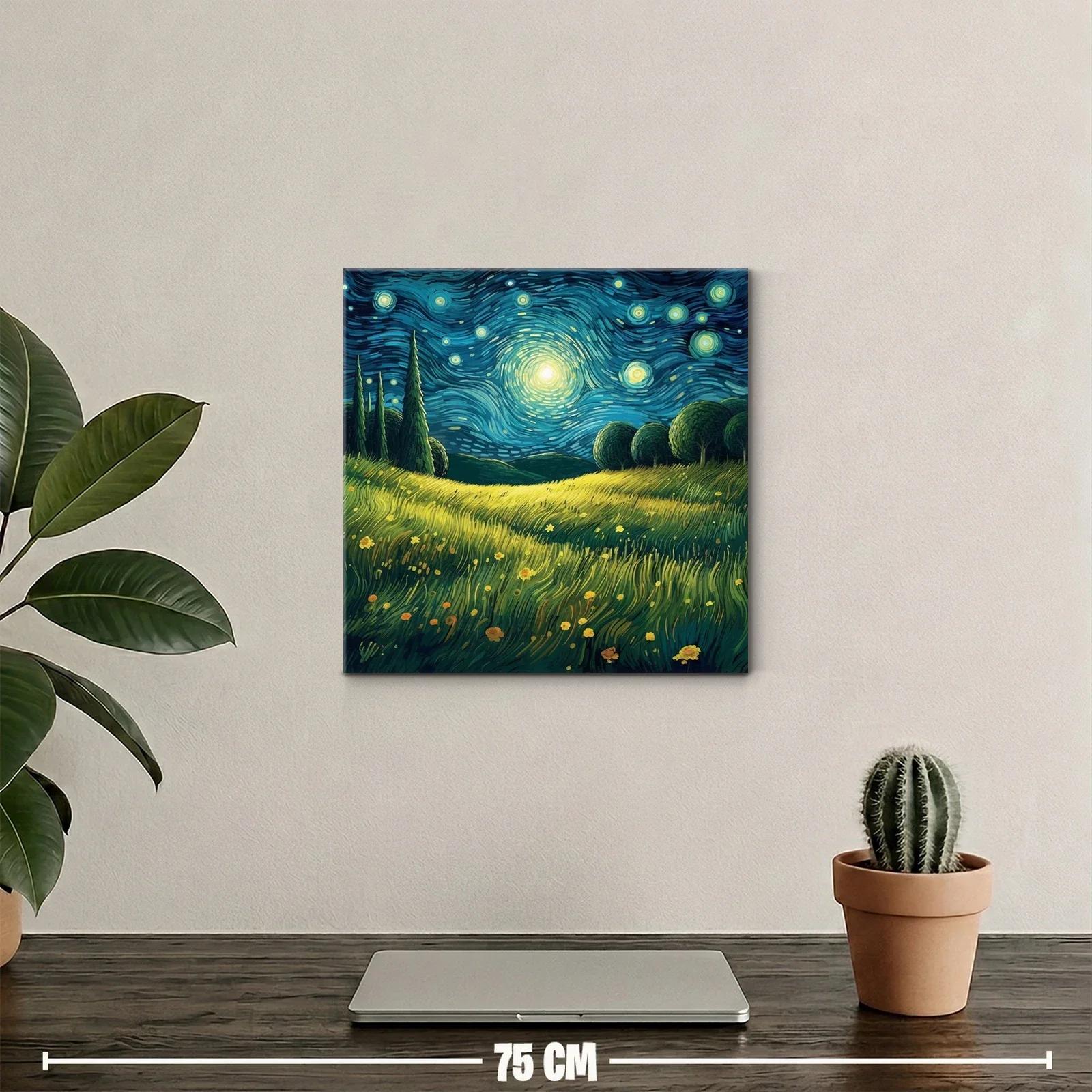 Paisaje nocturno brillante con cielo estrellado y campo de flores — miniatura 2