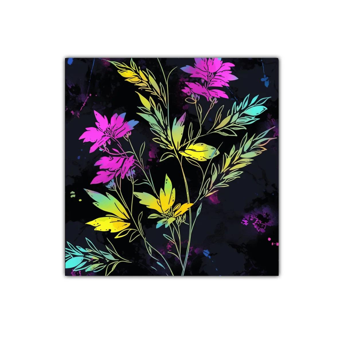 Cuadro floral con hojas y flores en tonos neón — imagen principal