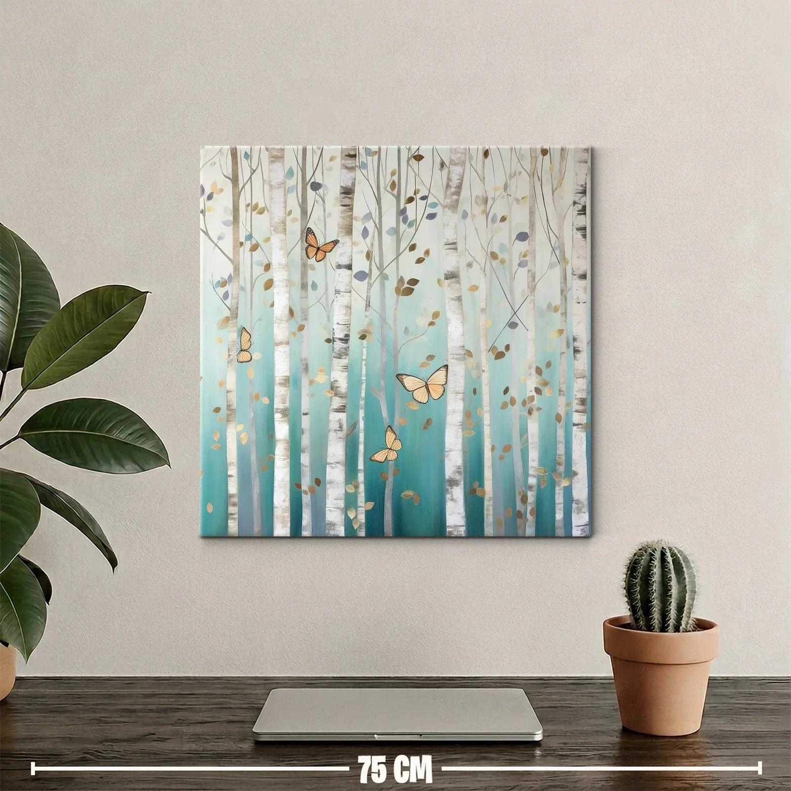 Bosque de abedules con mariposas doradas y azul turquesa — miniatura 2