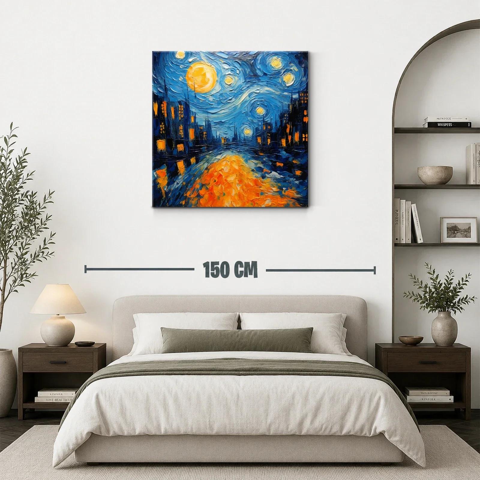 Calle nocturna iluminada en tonos azules y naranjas vibrantes — miniatura 3