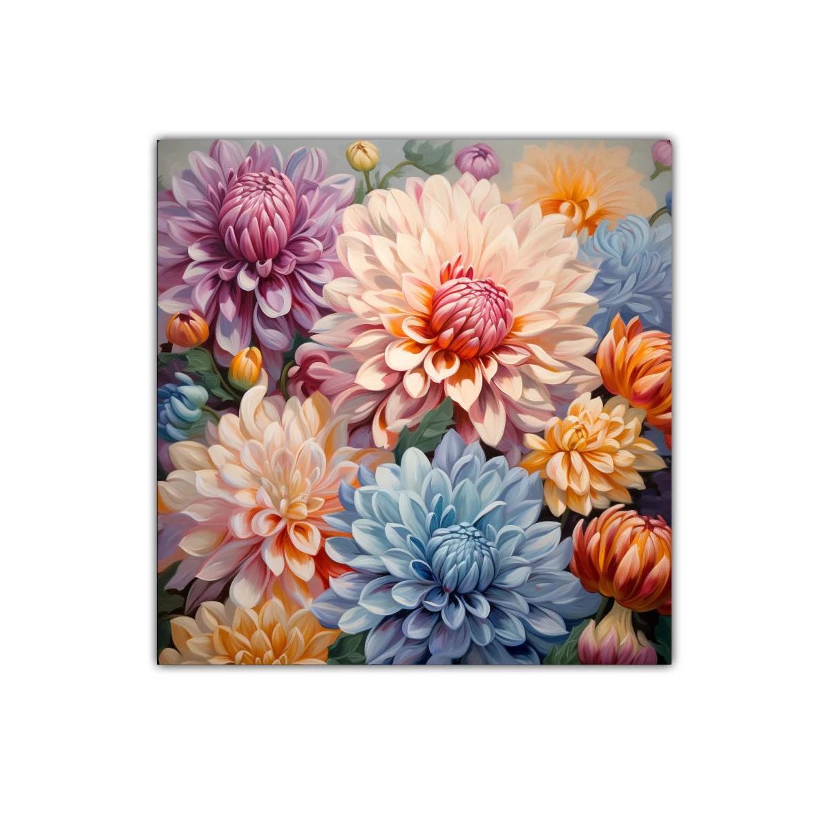 Cuadro floral con flores vibrantes y tonos suaves