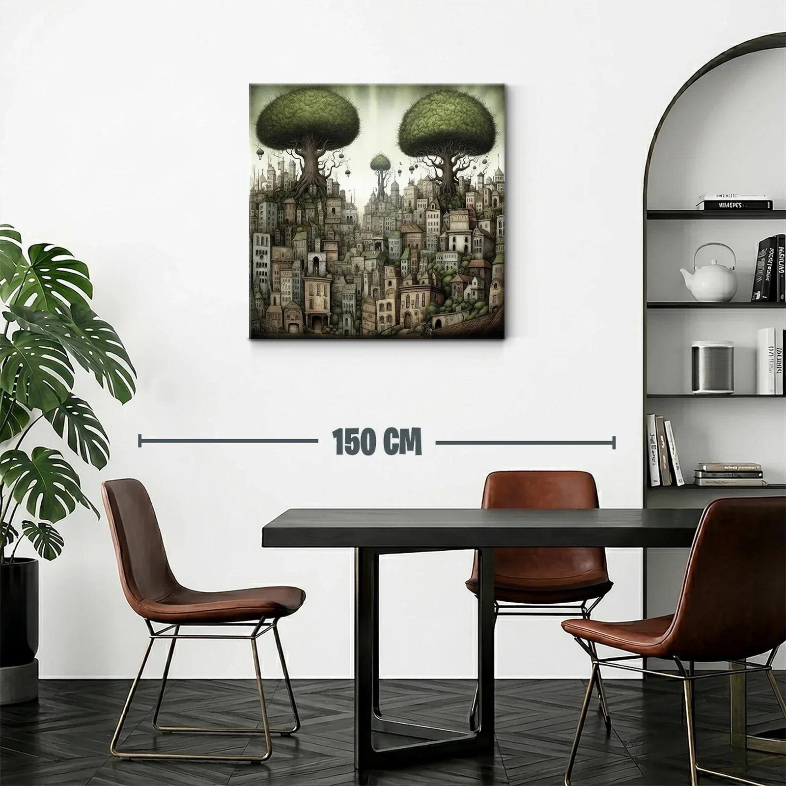 Ciudad entre árboles gigantes con atmósfera onírica — miniatura 2