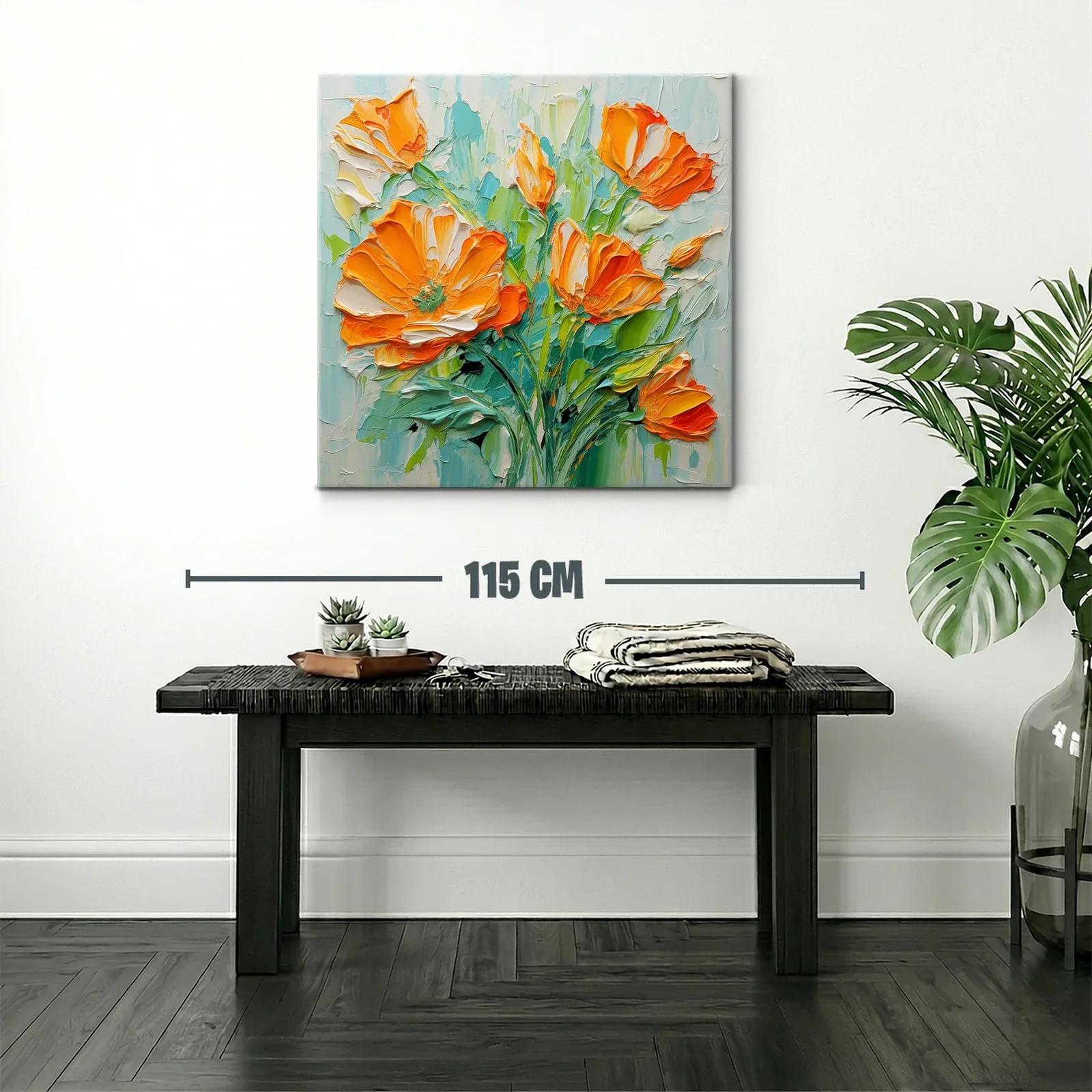 Cuadro con vibrantes flores naranjas y verdes frescos — miniatura 2
