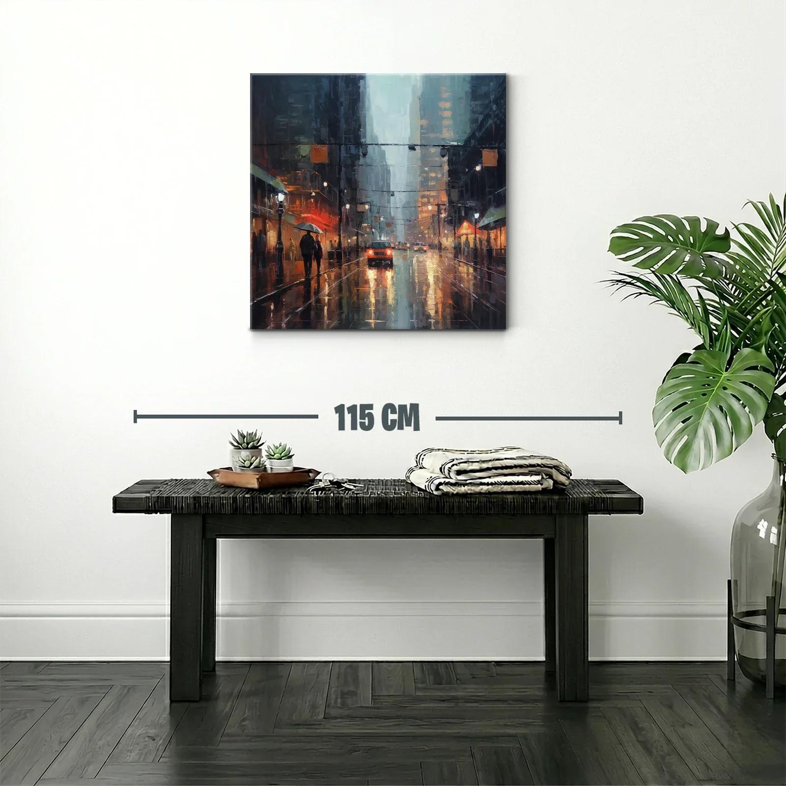 Paisaje urbano lluvioso con reflejos y luz cálida — miniatura 2