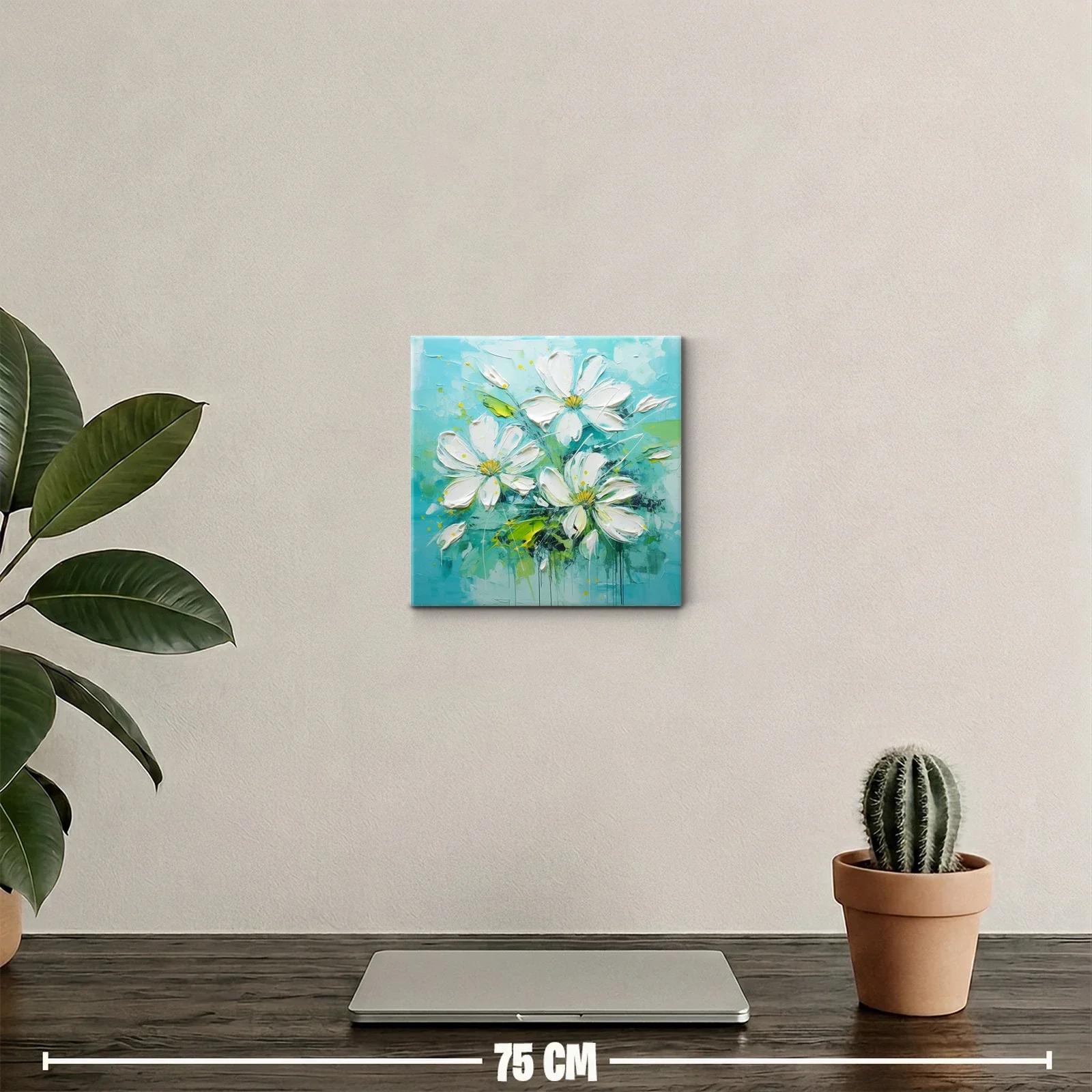 Flores blancas sobre fondo turquesa vibrante — miniatura 2