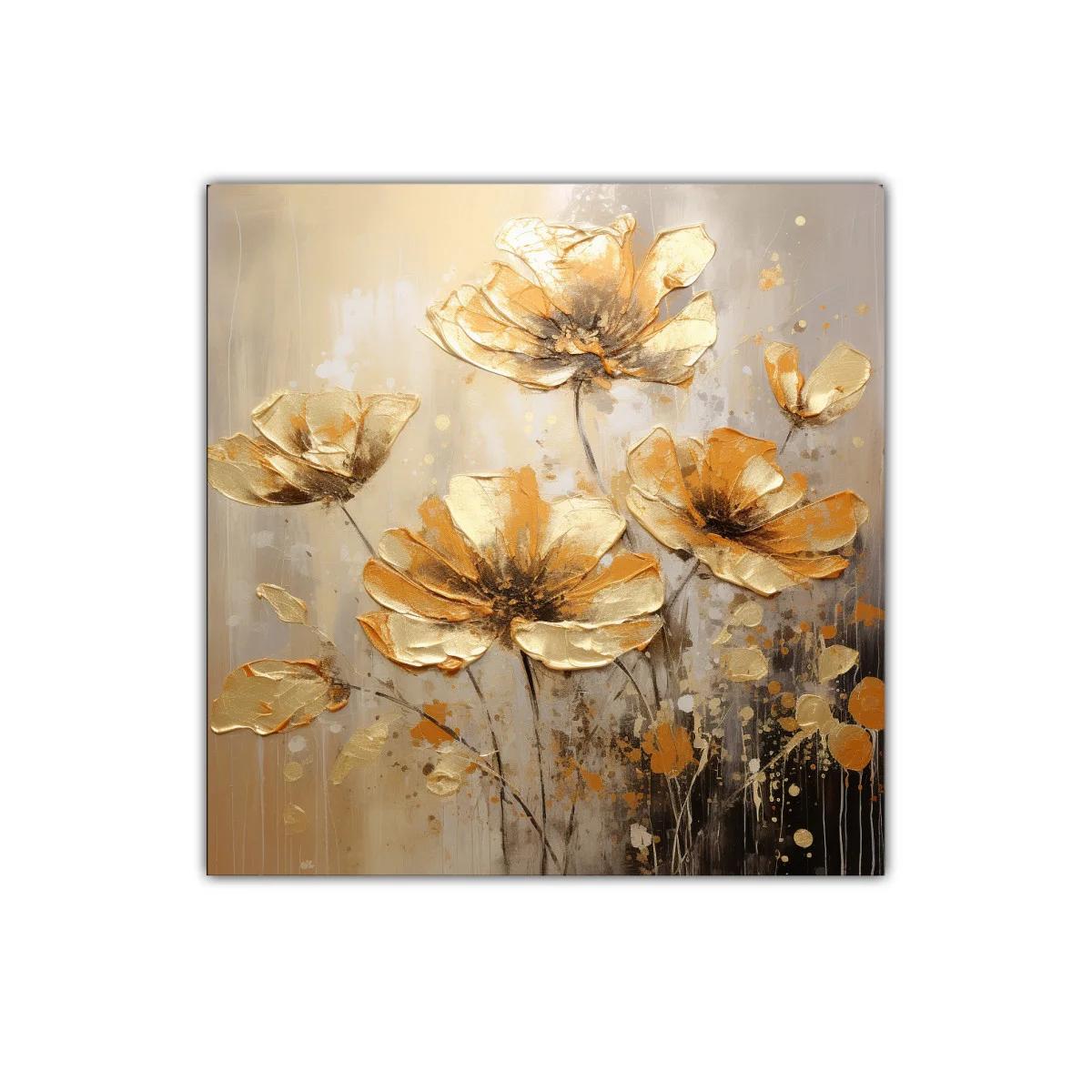 Flores doradas con pinceladas artísticas sobre fondo neutro — imagen principal