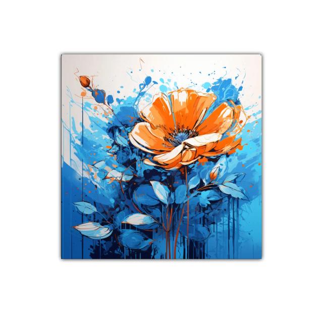 Flor vibrante en tonos naranjas y azules dinámicos