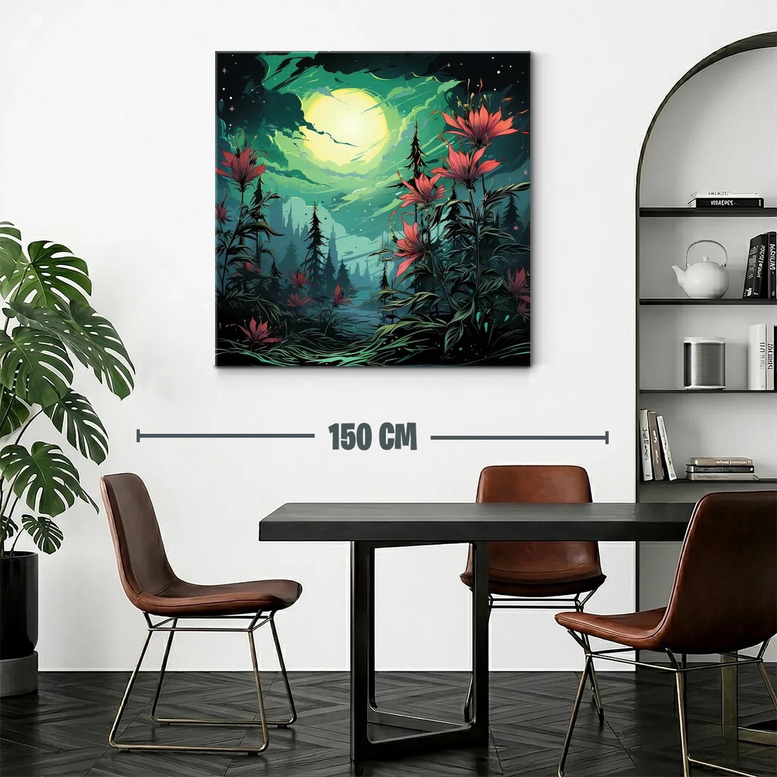 Flores rojas bajo la luna llena en paisaje nocturno encantado — miniatura 2