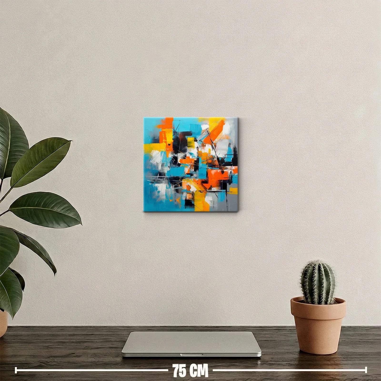 Cuadro abstracto con vibrantes tonos azul naranja y amarillo — miniatura 2