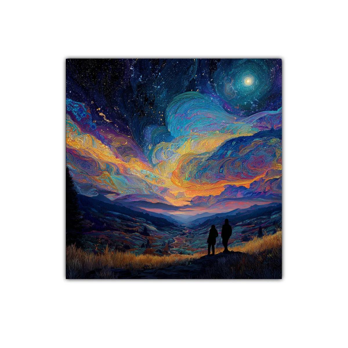 Paisaje nocturno con cielo estrellado y figuras en silueta — imagen principal