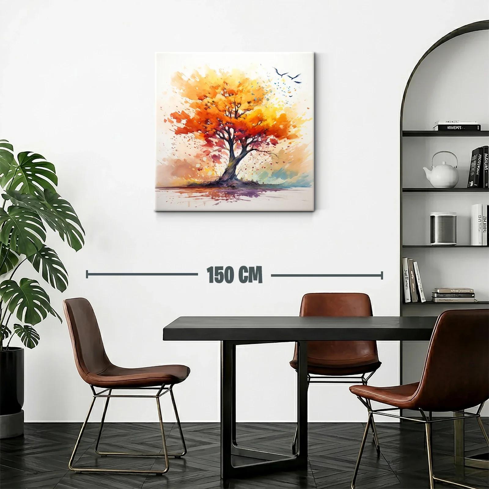 Árbol vibrante con tonos cálidos y vuelo de aves — miniatura 2