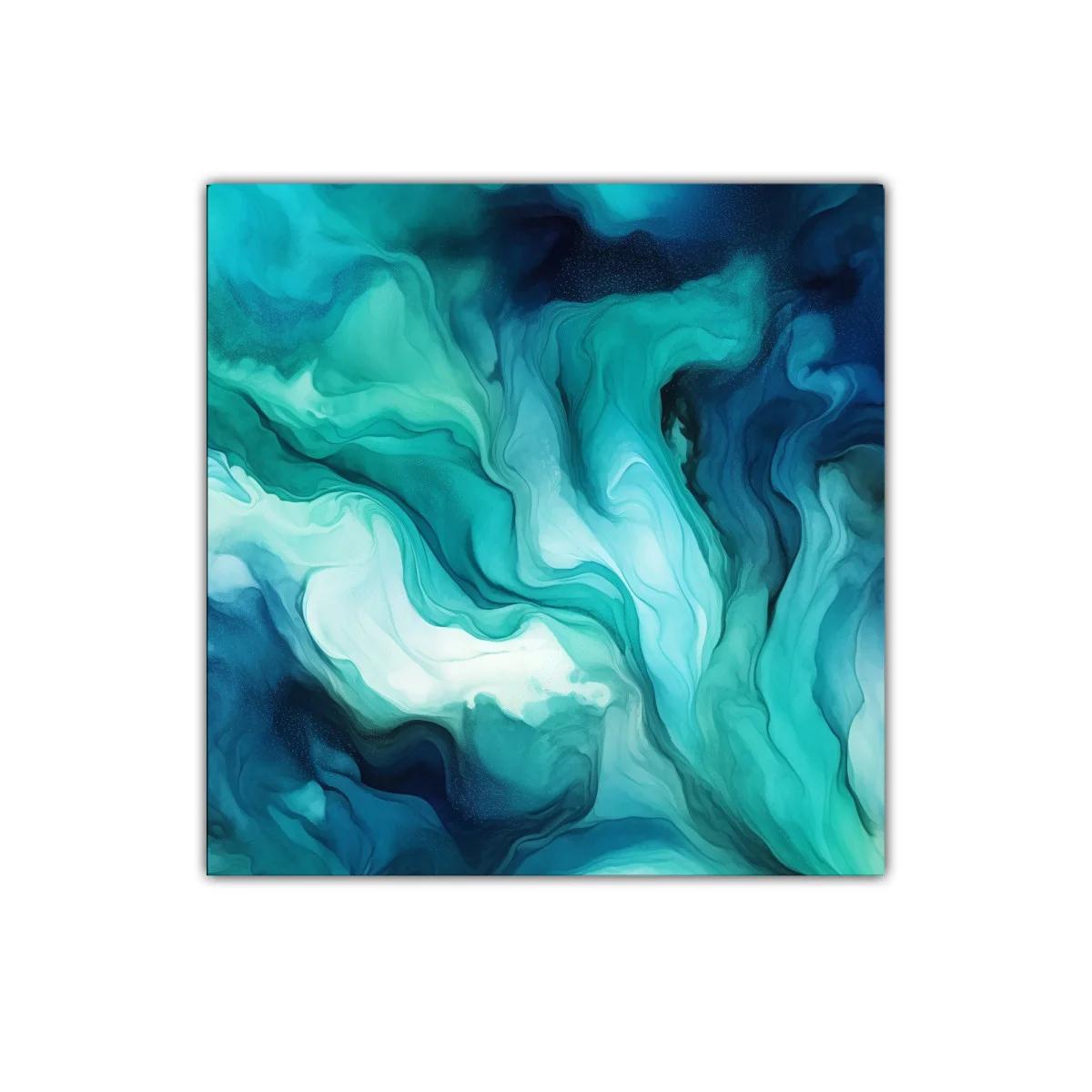 Cuadro abstracto en tonos aqua y azul marino