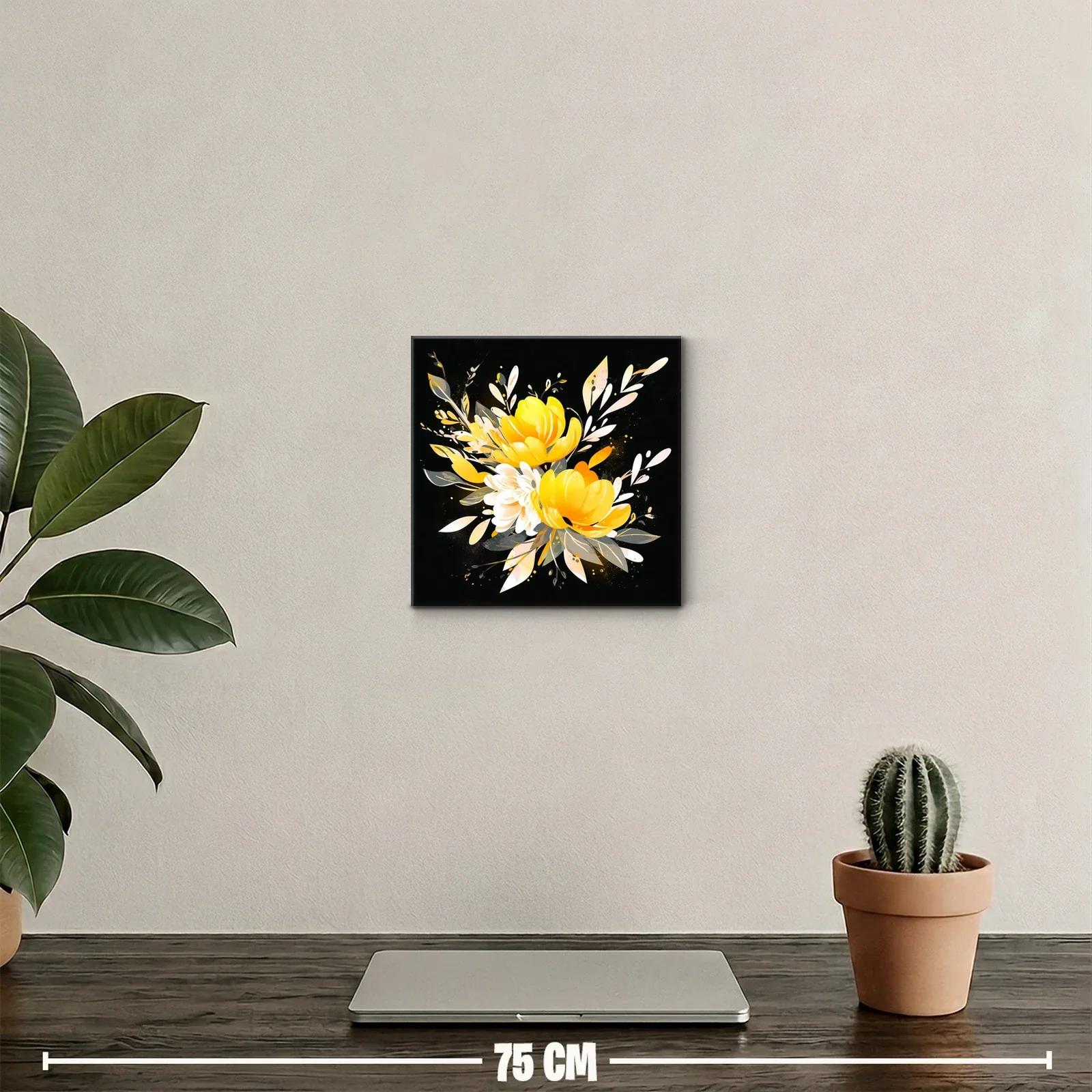 Cuadro floral con vibrantes flores amarillas y hojas delicadas — miniatura 2