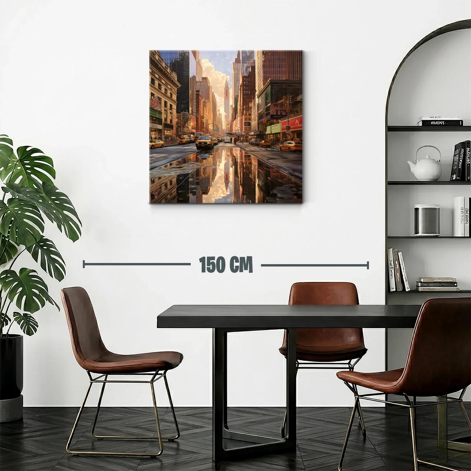 Calle urbana vibrante al atardecer con reflejos dorados — miniatura 2
