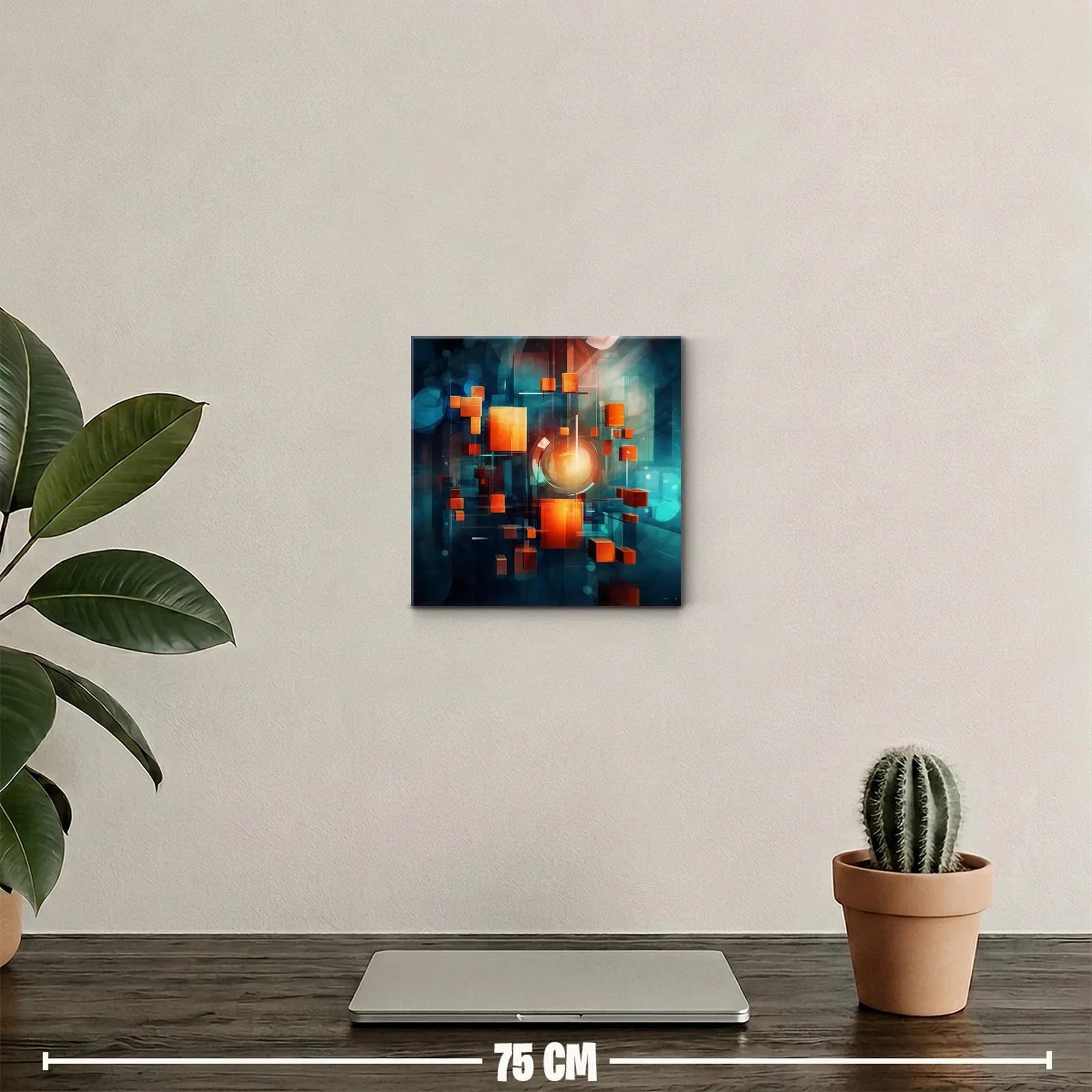 Composición abstracta con cubos naranjas flotantes en fondo azul — miniatura 2