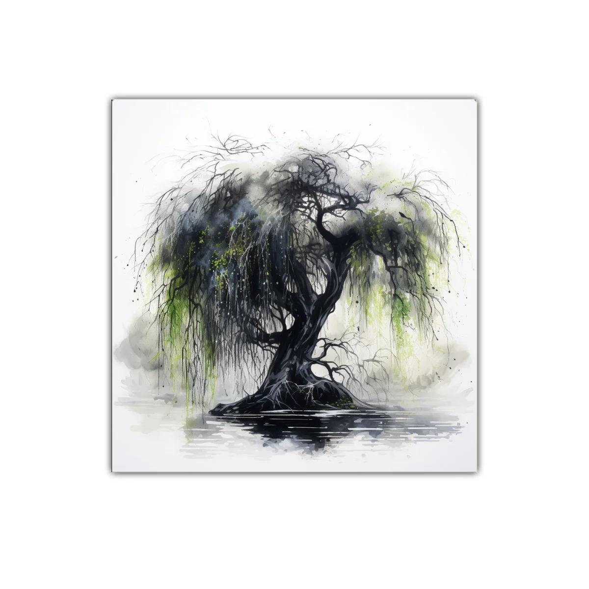 Árbol oscuro con ramas colgantes y reflejos de agua — imagen principal