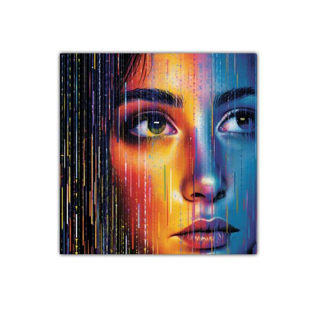 Retrato vibrante con efecto de líneas coloridas