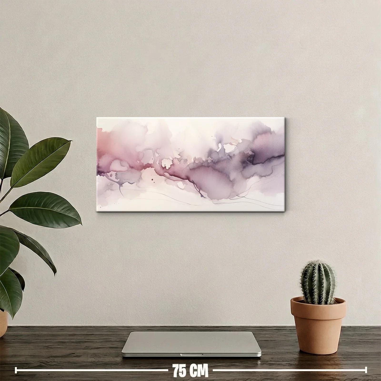 Cuadro mancha abstracta lila y rosa con banda orgánica — miniatura 2