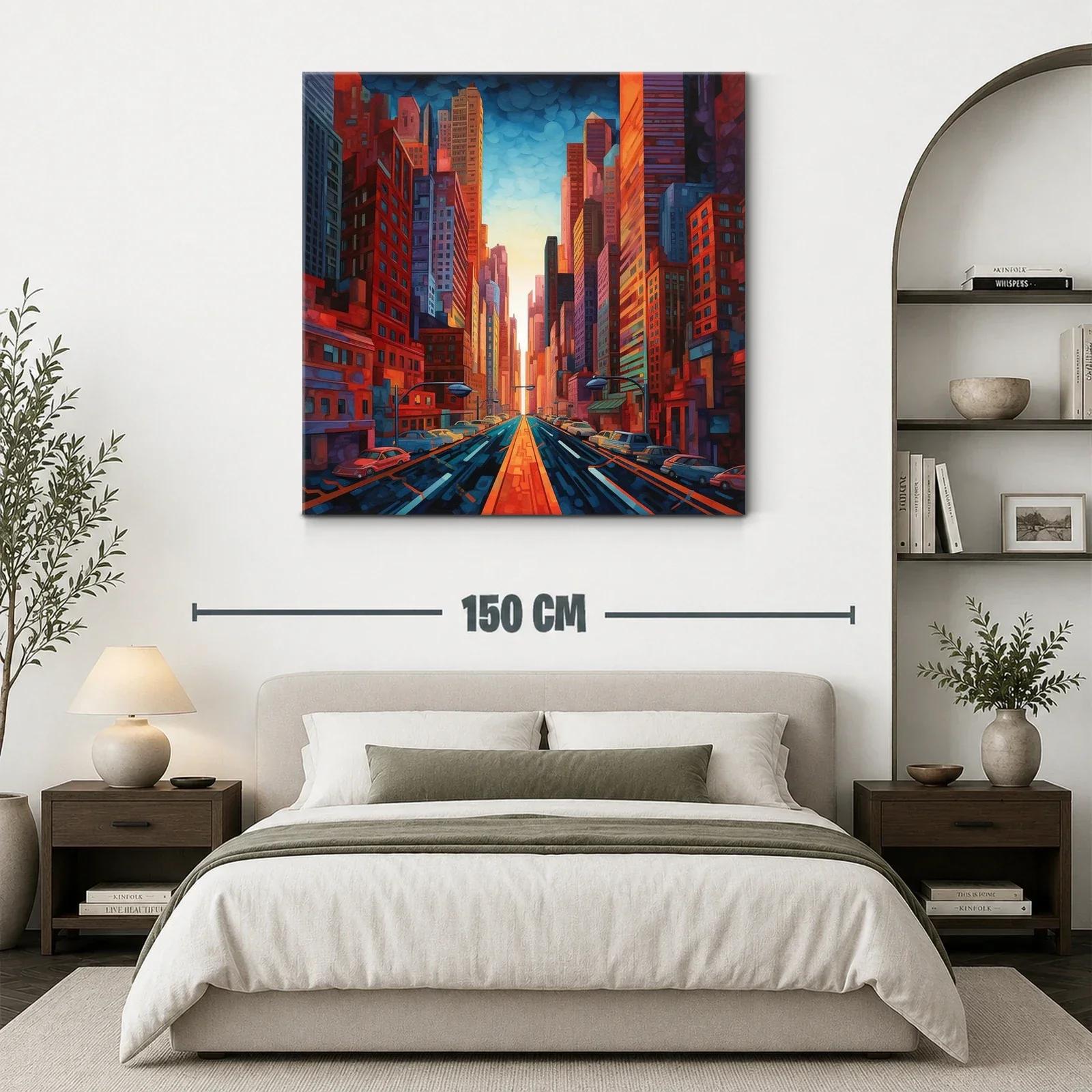 Cuadro urbano con arquitectura vibrante y luz cálida al atardecer — miniatura 3