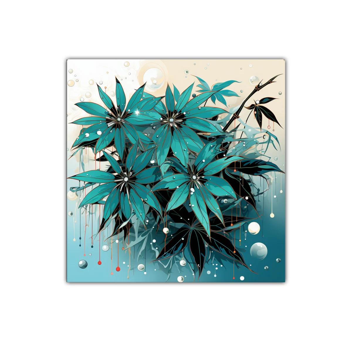 Cuadro decorativo con flores azules y detalles abstractos — imagen principal
