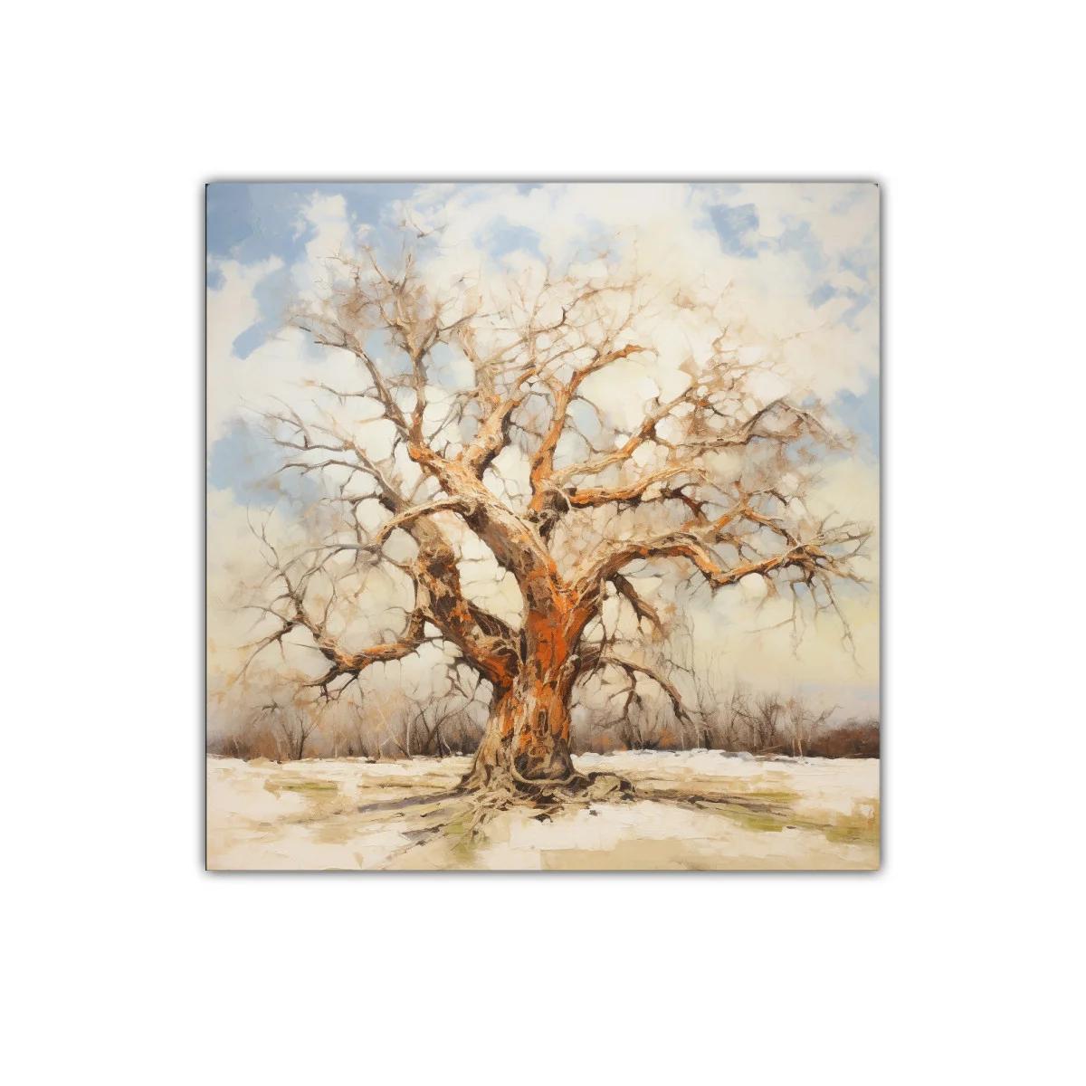 Árbol solitario con tonos cálidos y fondo nevado — imagen principal