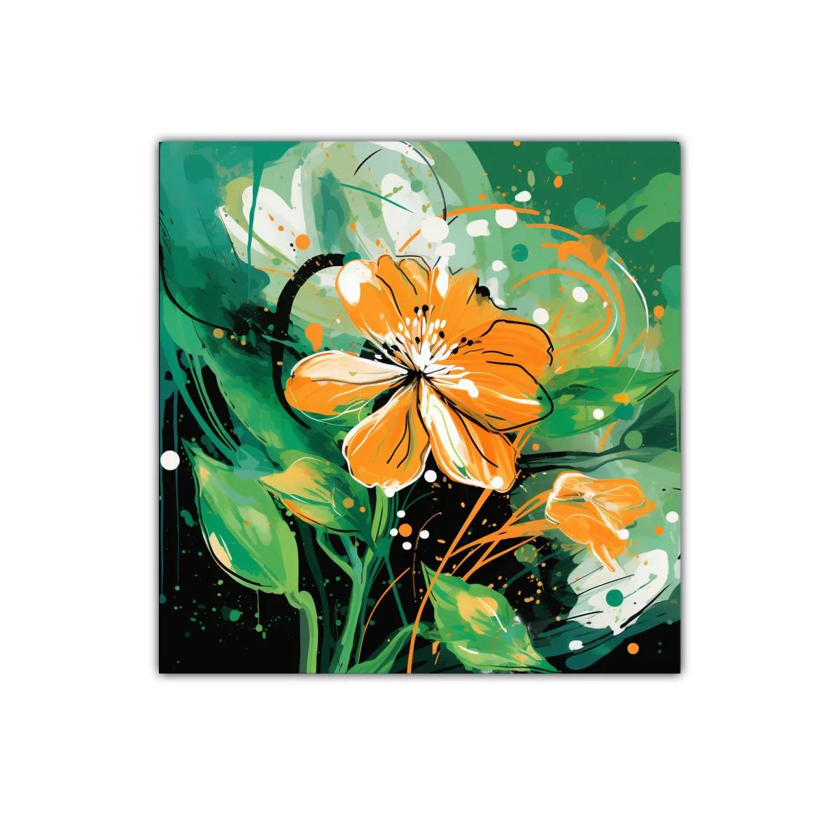 Cuadro colorido con flores naranjas y verdes vibrantes — imagen principal