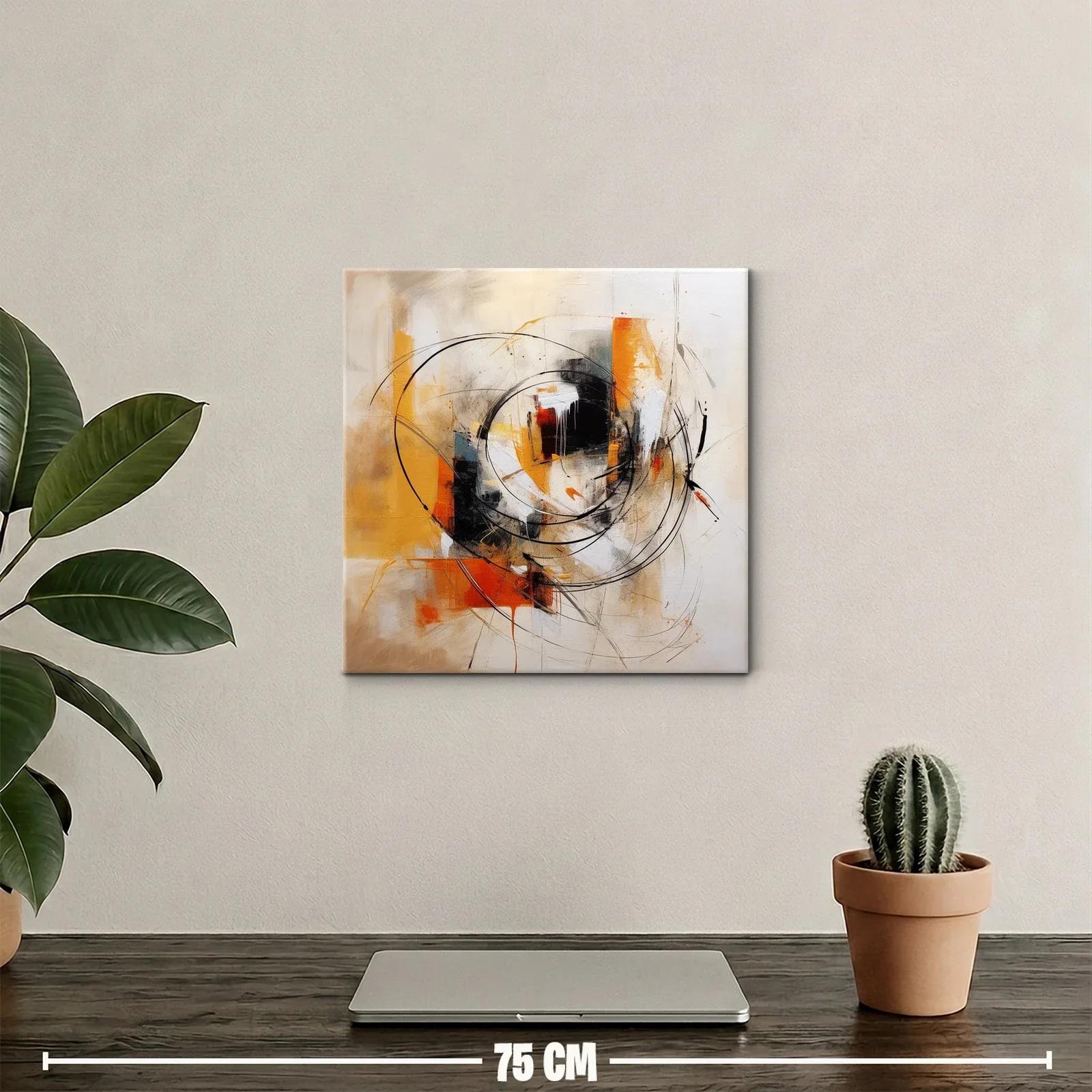 Cuadro abstracto con dinámicos trazos circulares en tonos cálidos — miniatura 2