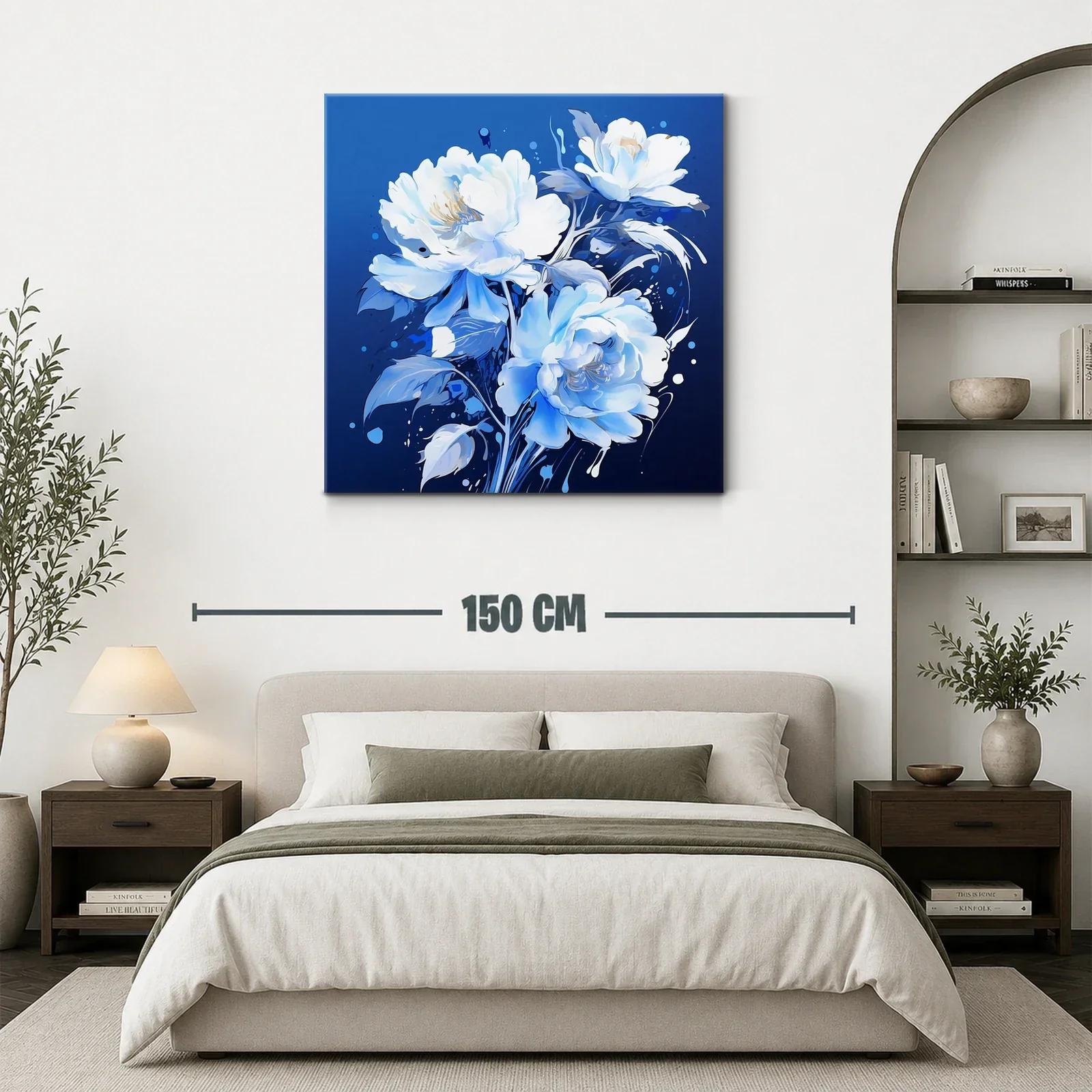 Elegantes flores blancas sobre fondo azul intenso — miniatura 3