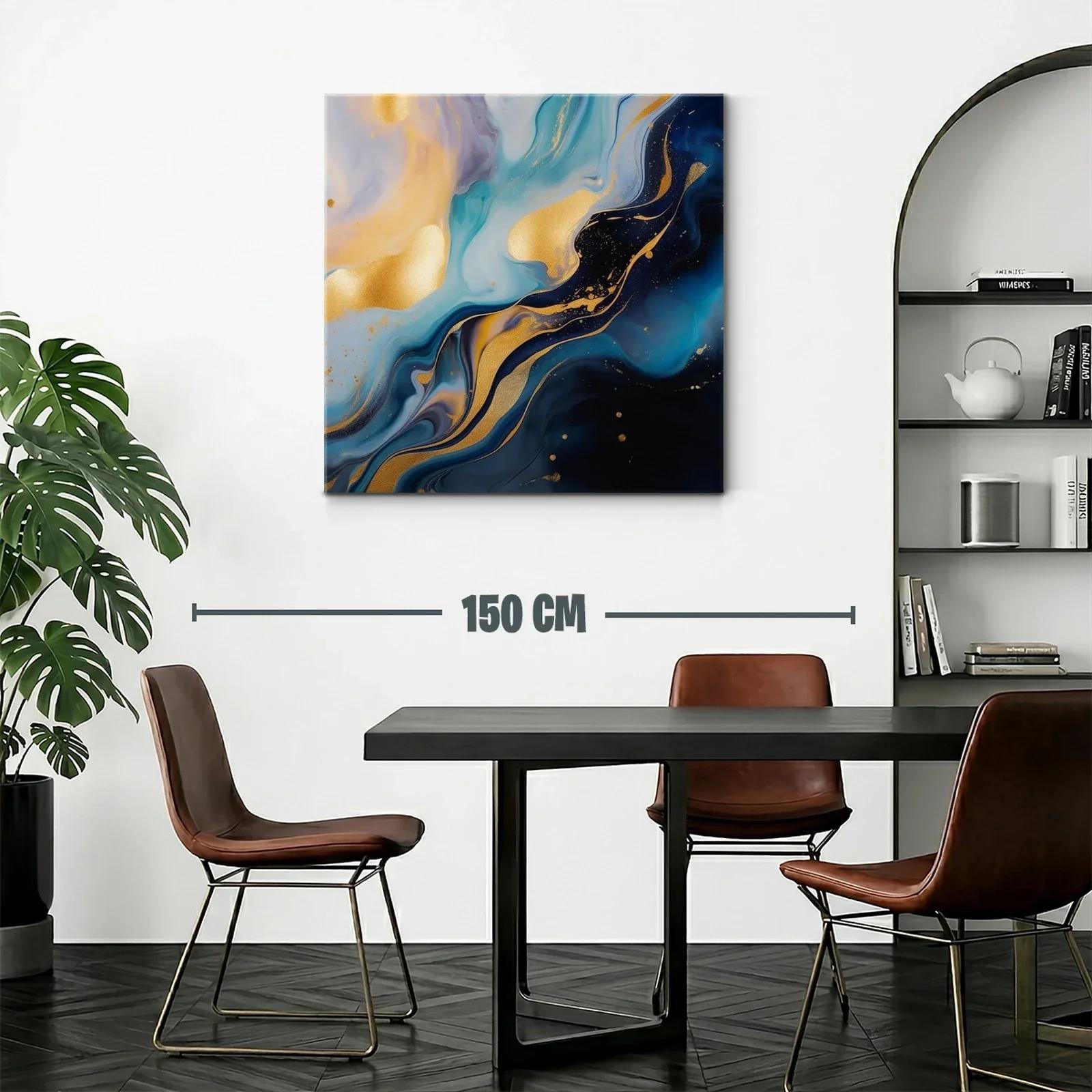 Cuadro abstracto con tonos dorados y azules intensos — miniatura 2