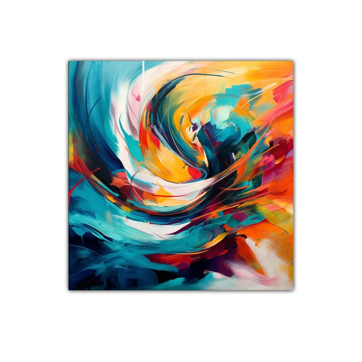 Cuadro abstracto en espiral con vibrantes colores cálidos y fríos