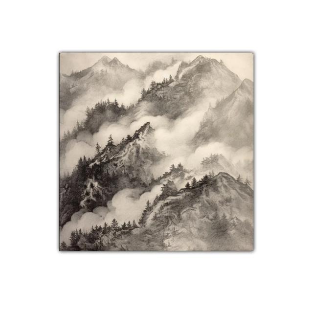 Montañas entre niebla estilo tradicional asiático