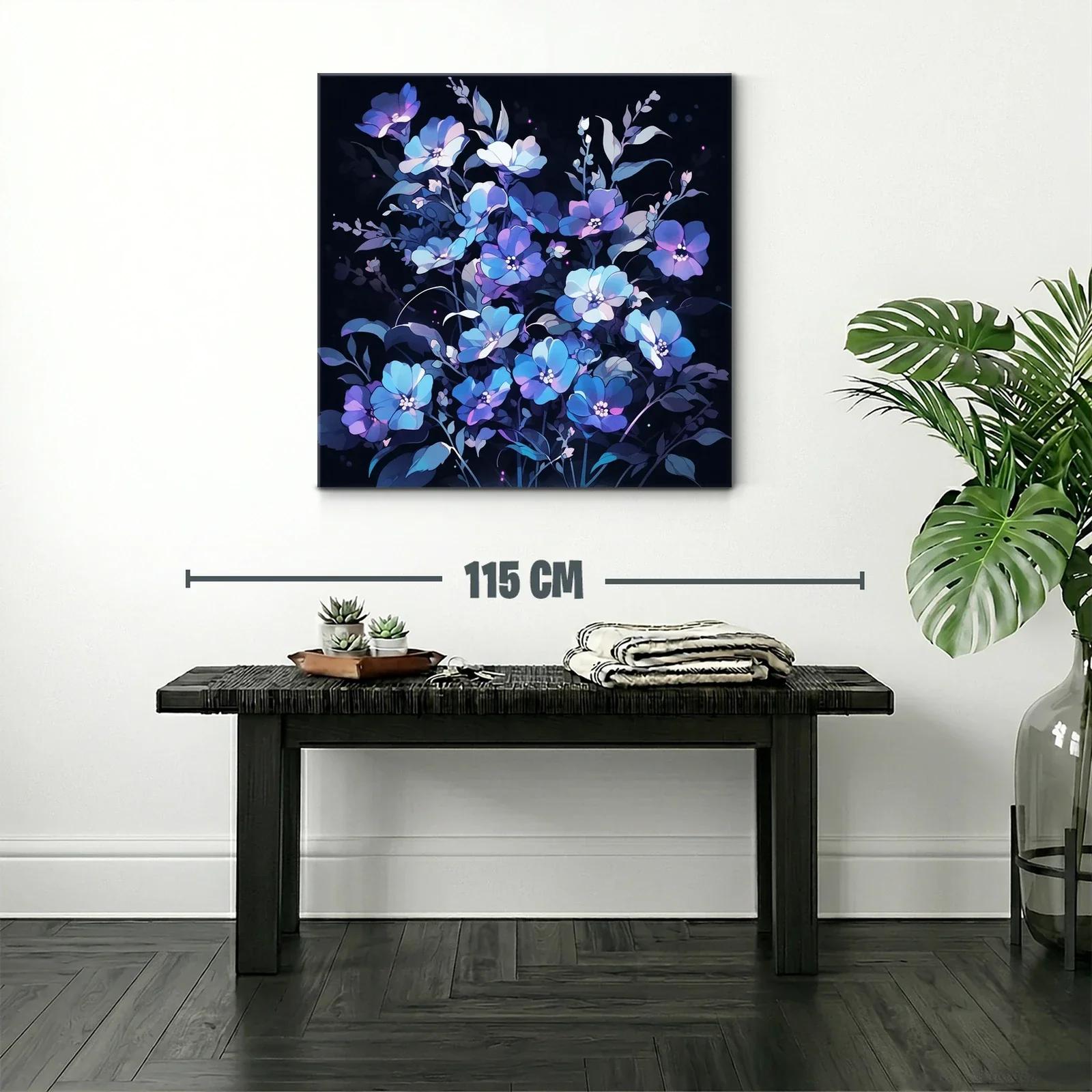 Ramo de flores en tonos azulados y lilas sobre fondo oscuro — miniatura 2
