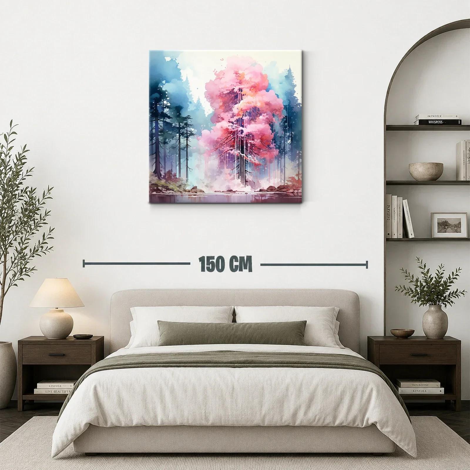 Árbol rosa vibrante en bosque de ensueño matutino — miniatura 3