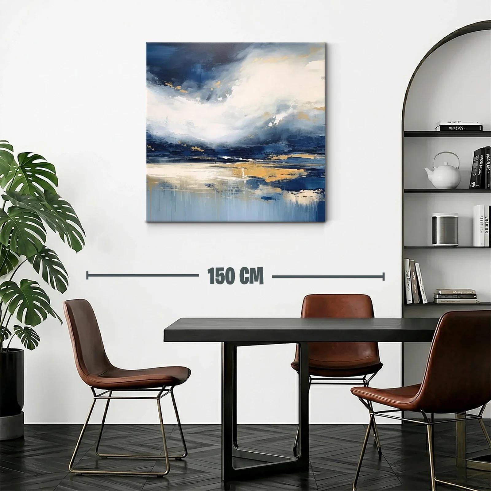Cuadro abstracto con tonos azules y dorados para espacios modernos — miniatura 2
