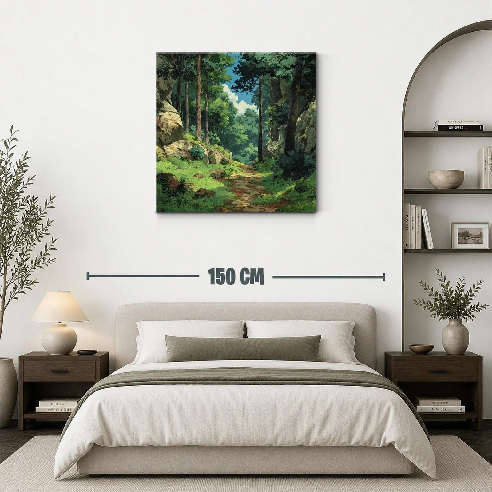 Camino entre árboles y rocas en bosque frondoso y tranquilo — miniatura 3