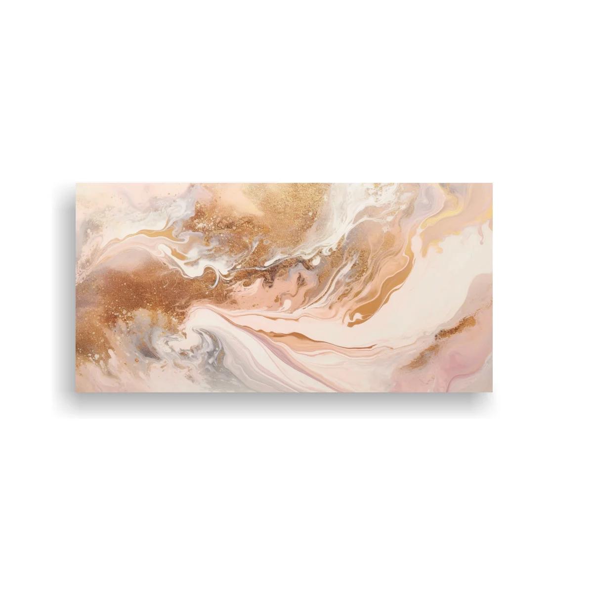 Cuadro remolino de mármol rosado y dorado con vetas minerales