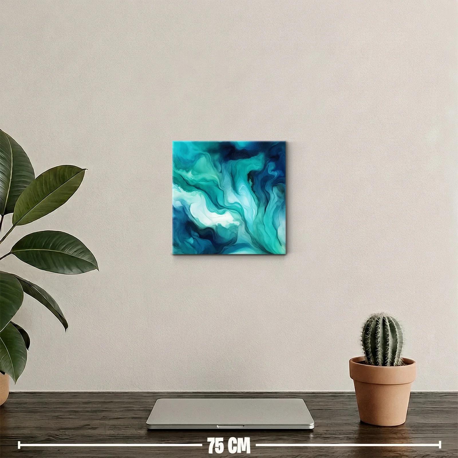 Cuadro abstracto en tonos aqua y azul marino — miniatura 2
