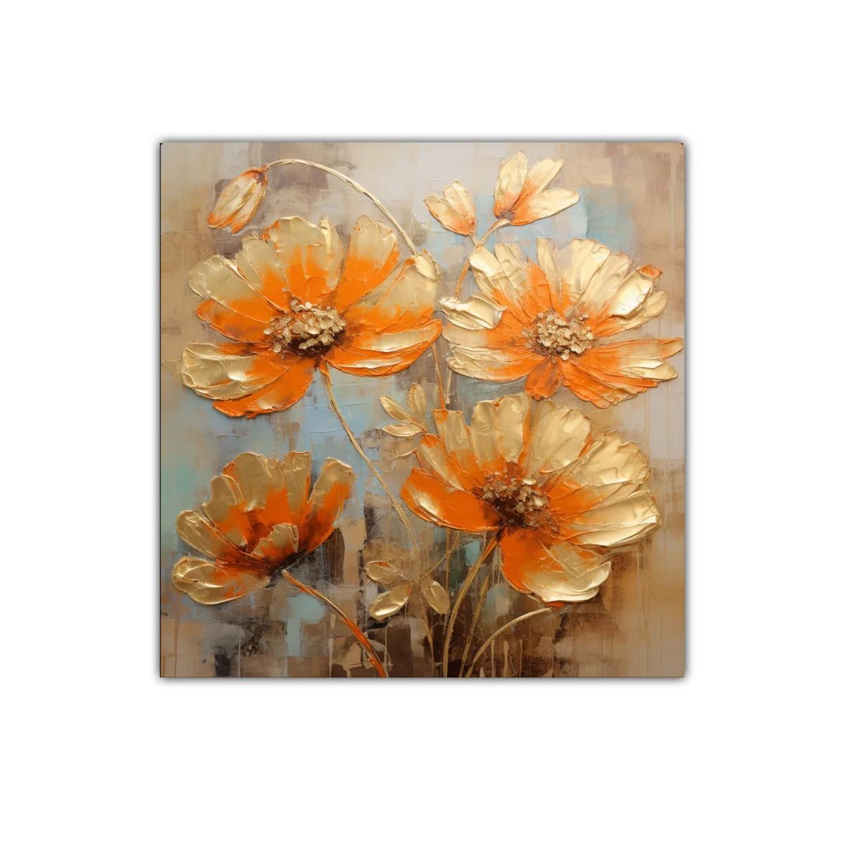 Cuadro decorativo con flores en tonos cálidos y dorados — imagen principal