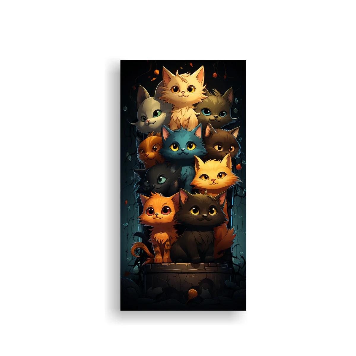 Cuadro grupo de gatos sobre base de madera — imagen principal