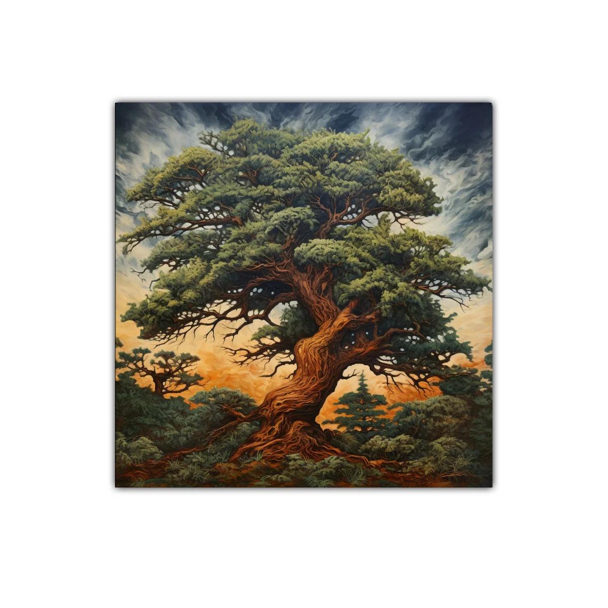 Imponente árbol antiguo en paisaje al atardecer — miniatura 1