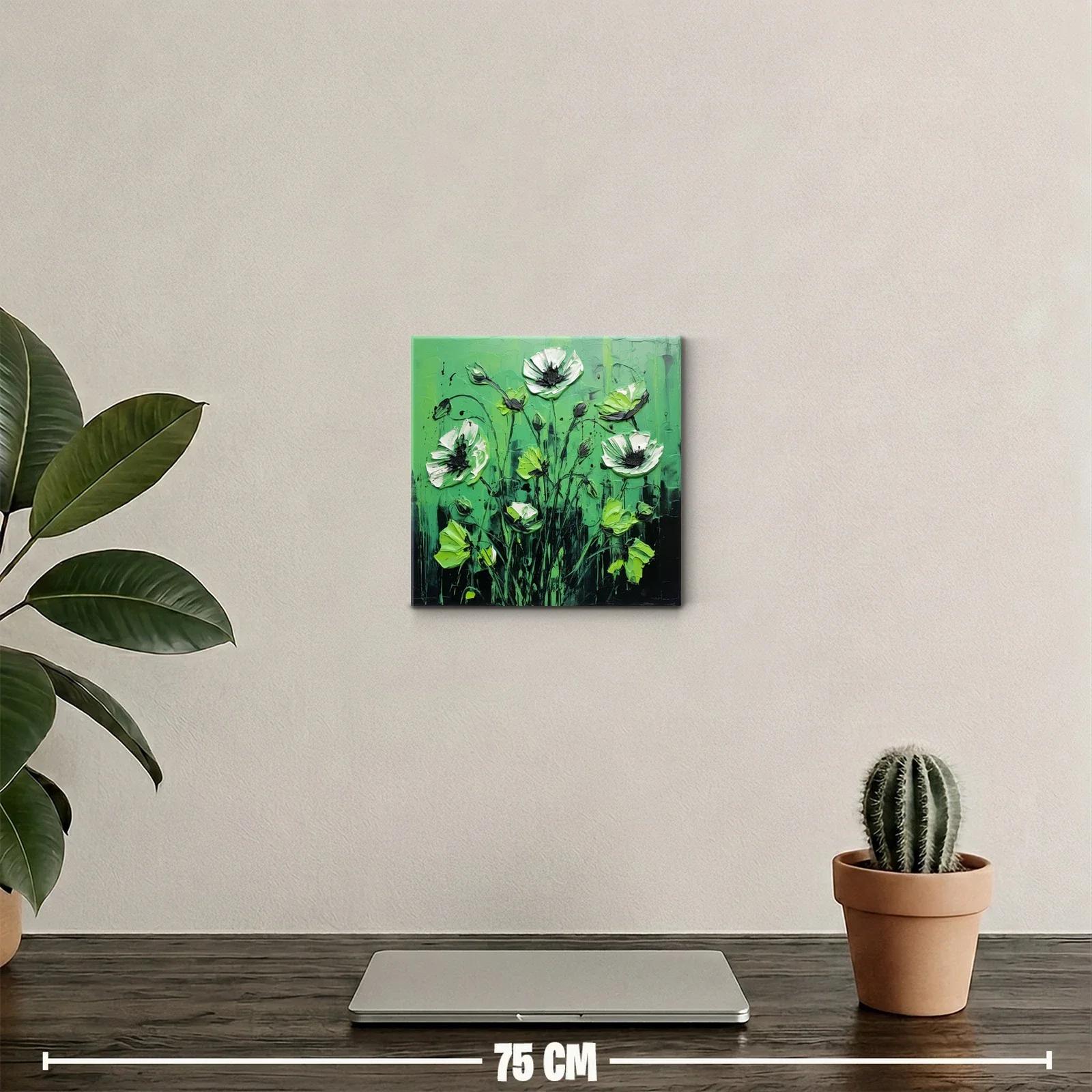 Cuadro decorativo con flores blancas y verdes vibrantes — miniatura 2