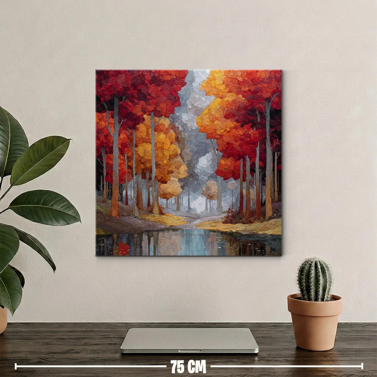 Paisaje otoñal con árboles y reflejo en agua serena — miniatura 2