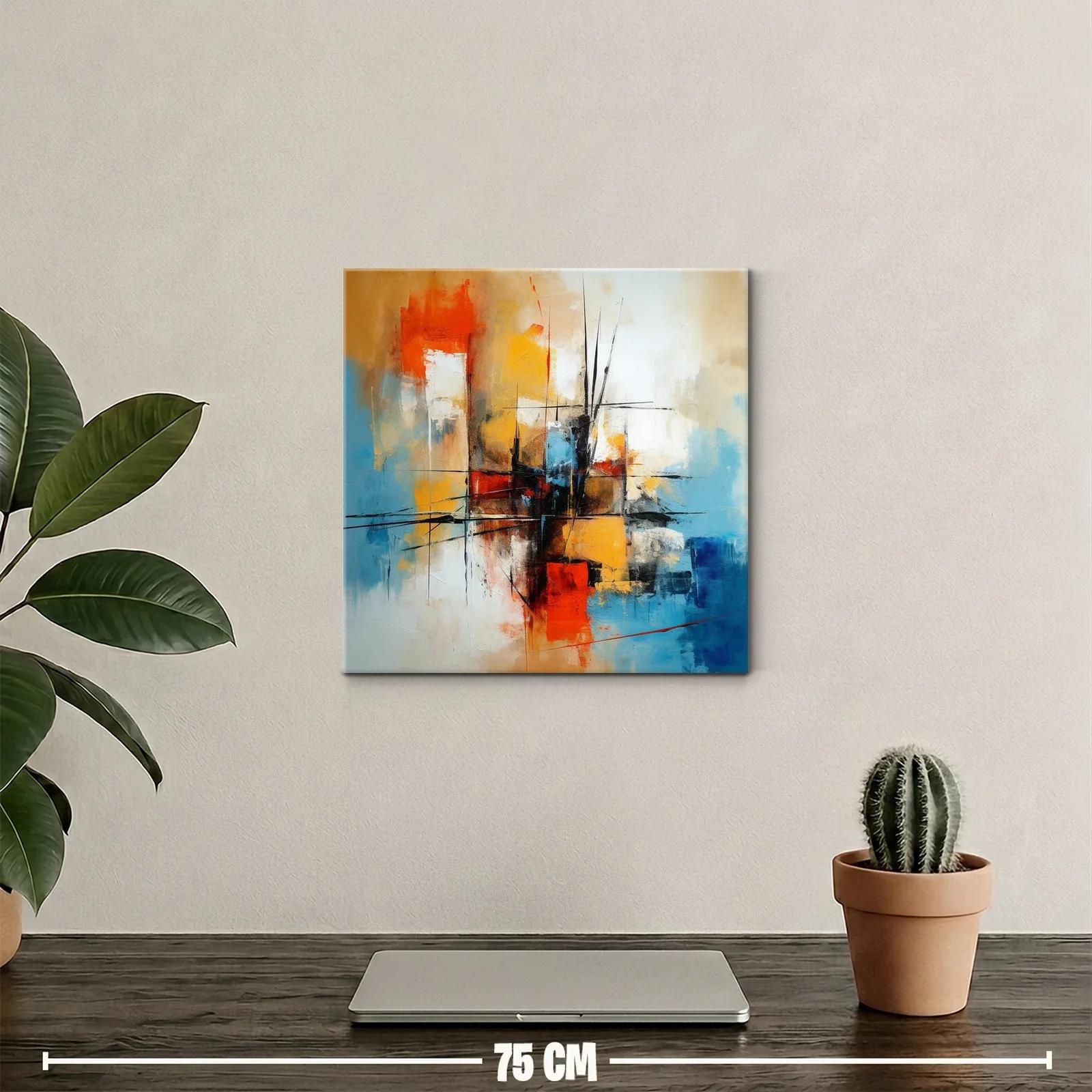 Cuadro abstracto con vibrantes tonos cálidos y fríos contrastantes — miniatura 2