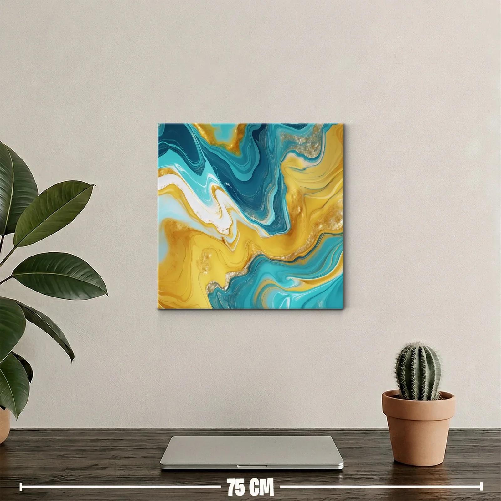 Abstracto fluido en tonos dorados y azules vibrantes — miniatura 2