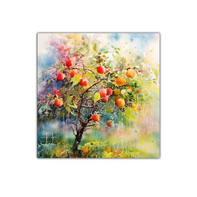 Cuadro decorativo con árbol frutal en colores vibrantes